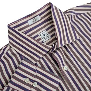 Peter Millar Men's Cotton‎ Striped Cream/Brown/Purple Button Down Sz Large